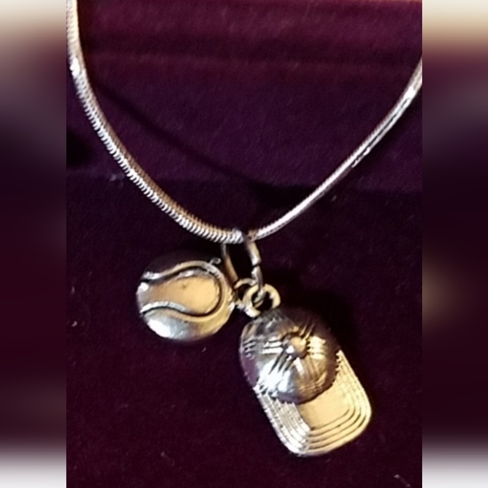 Baseball Silver Tone 24"  Necklace